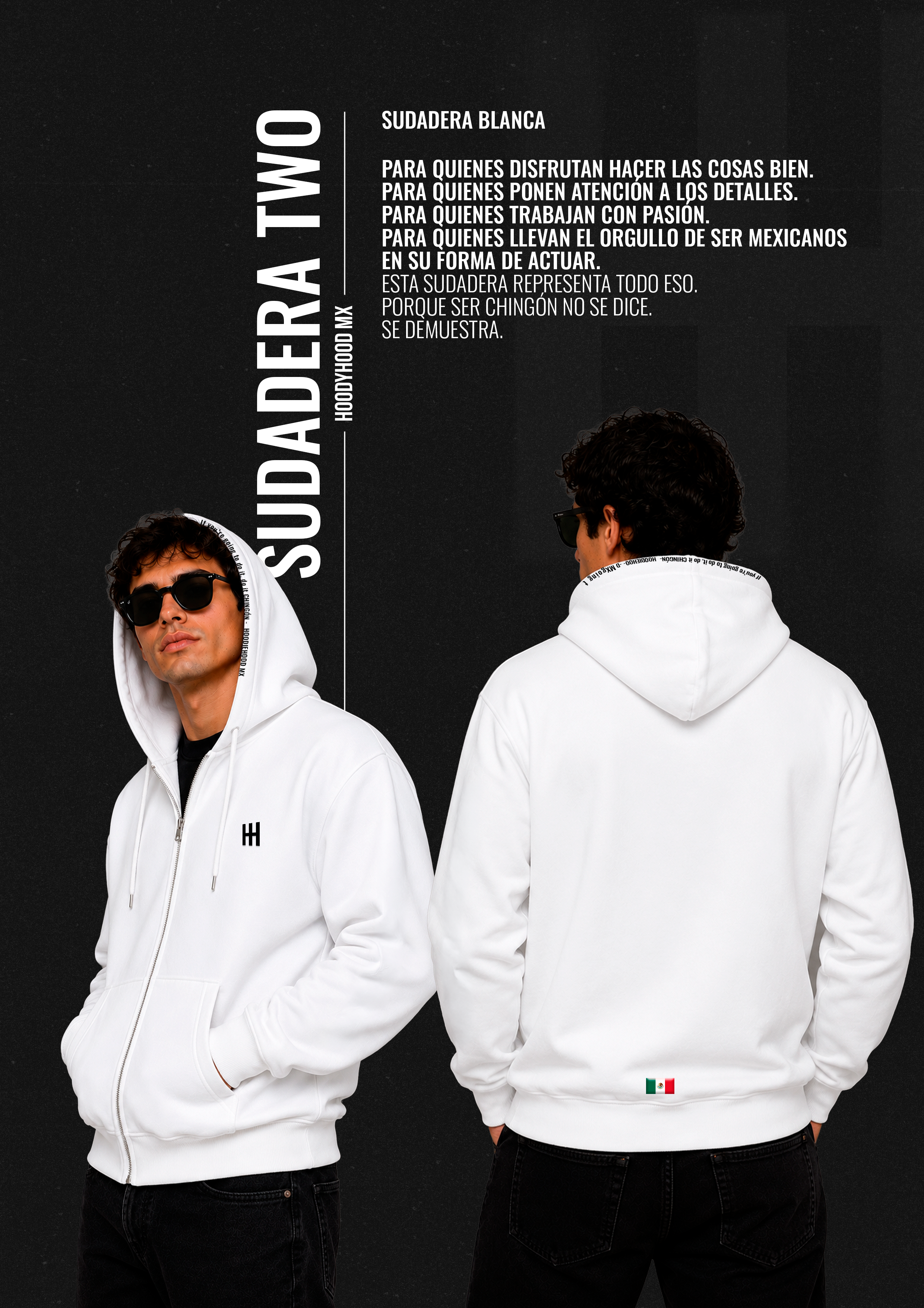 SUDADERA TWO - Blanca Premium con Cierr - ShantApp